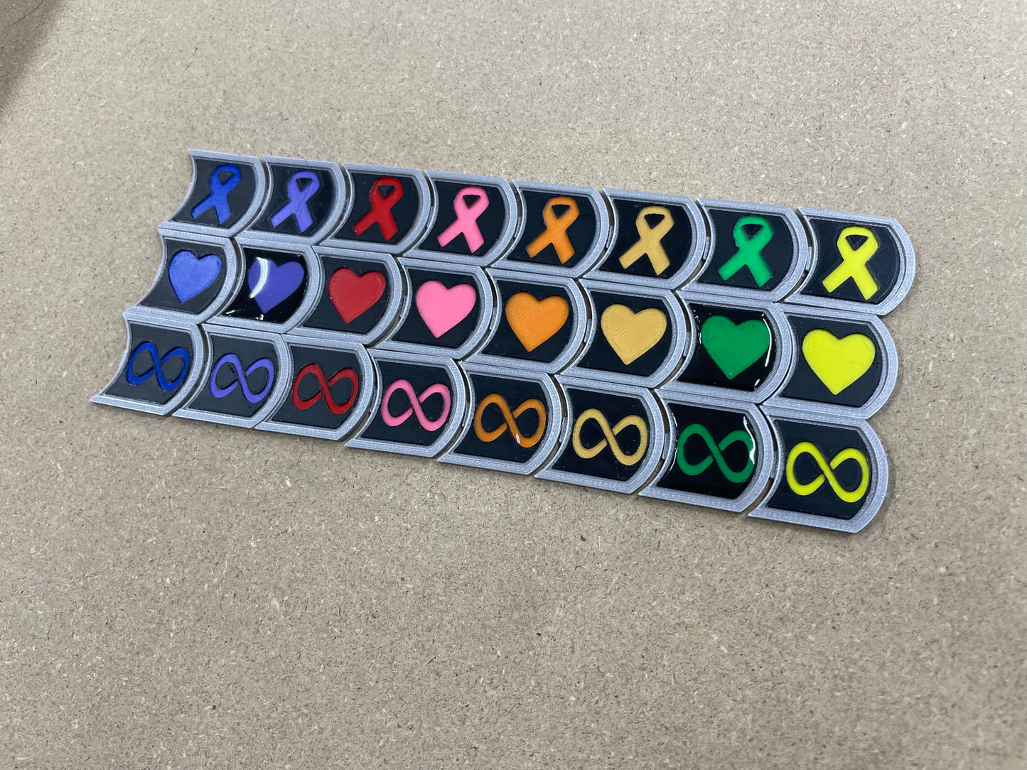 COLOR Awareness Ribbons, Infinity & Hearts, Subie ownership badges